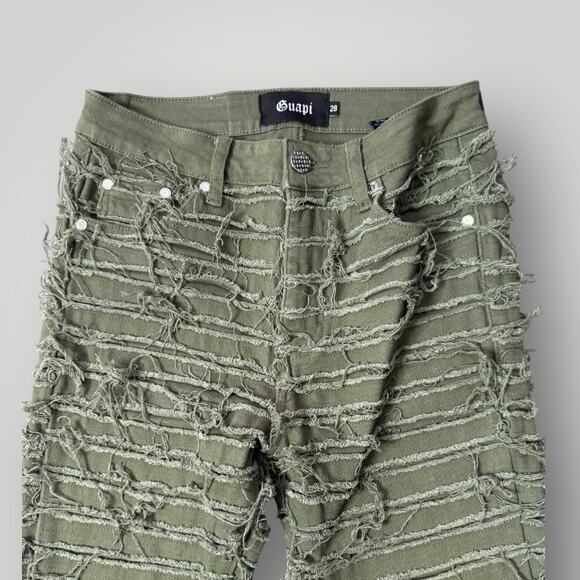 Guapi Jeans Mens 28 Green  Distressed Frayed Leg Limited Edition L37 - Picture 3 of 8